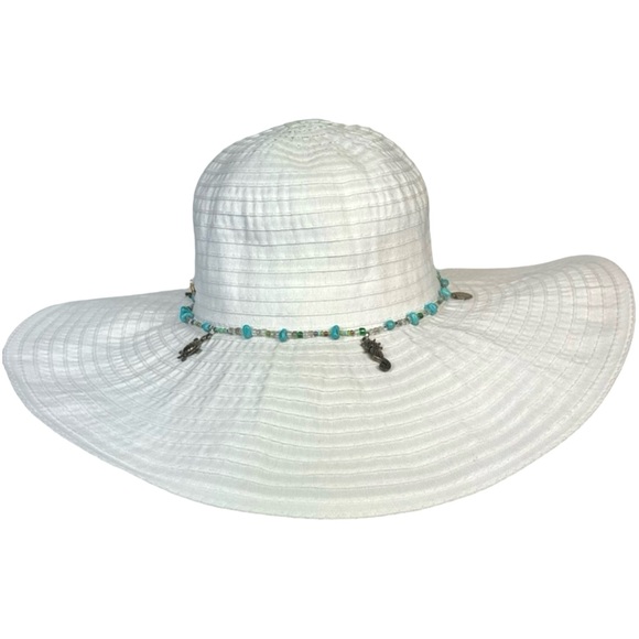 Capelli of New York White Sun Hat with Turquoise Beads - Picture 2 of 7